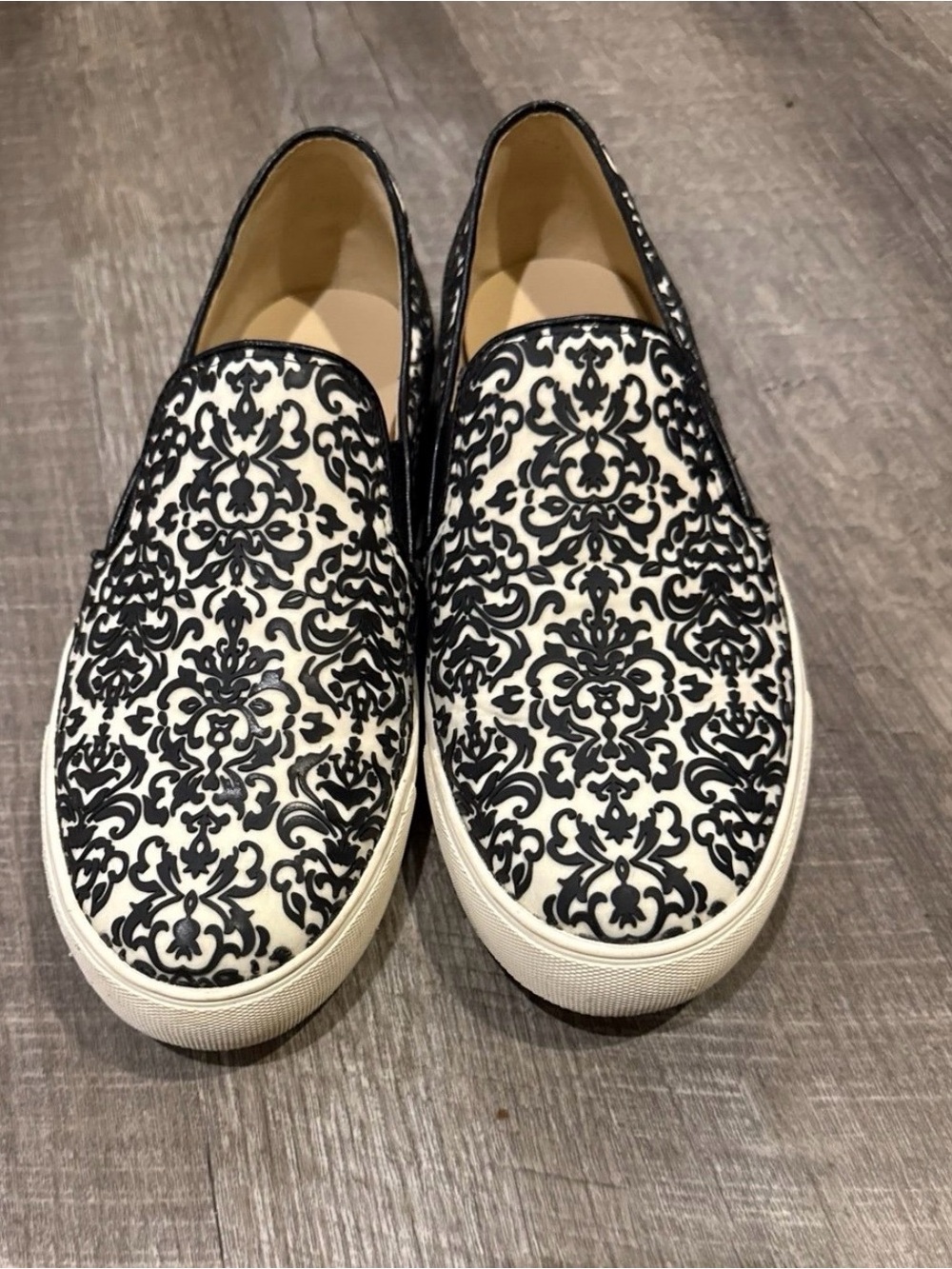 Karl Lagerfeld Black and White Damask Slip-On Sneakers